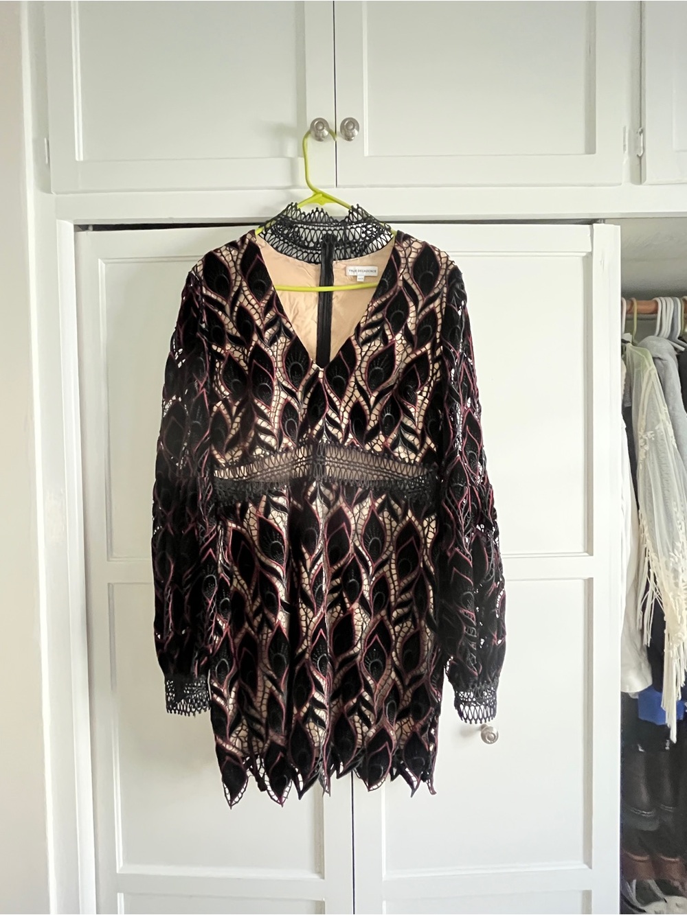 Long Sleeve Black and Rose Lace Dress by True Decadence
